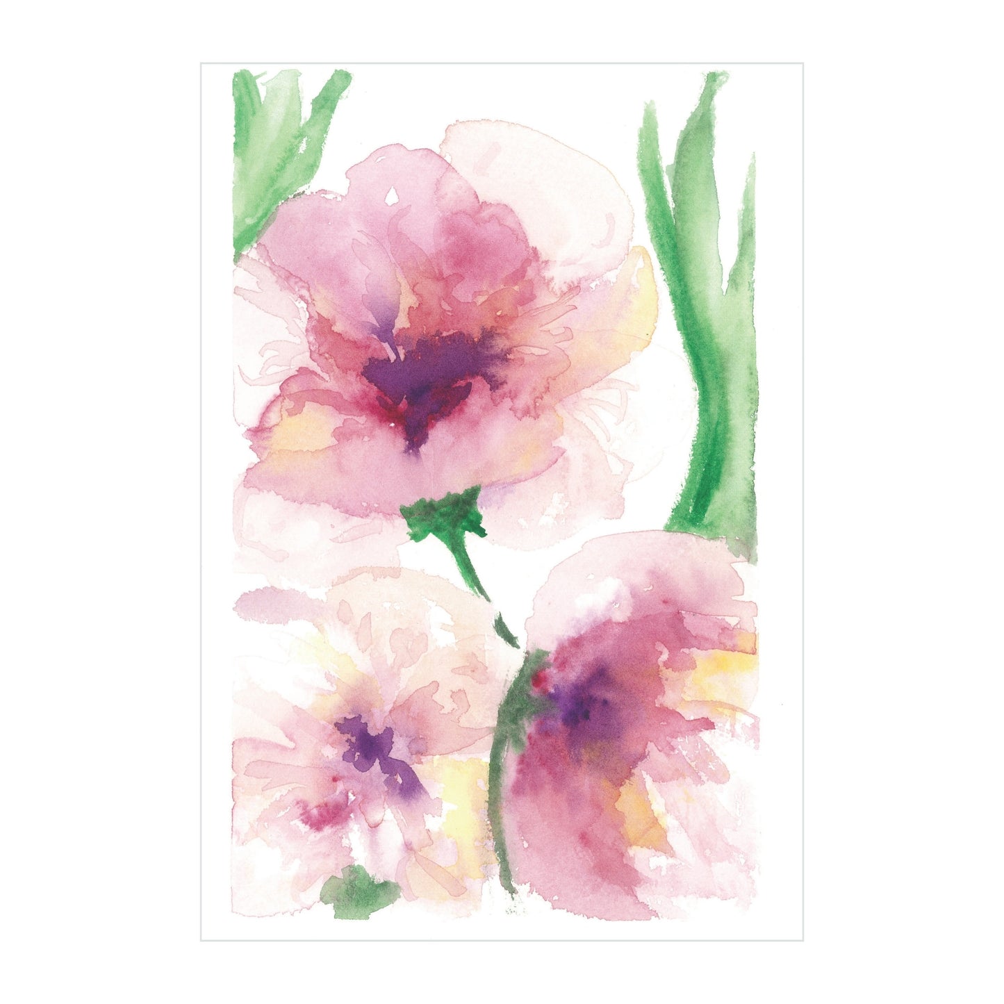 Experience the tranquility of nature with Rustic County's "Pink Peonies - Limited Art Prints," featuring abstract pink peonies and purple flowers with green stems and leaves on a white background. The soft, flowing brushstrokes highlight Ashley's artistic talent, capturing a serene depiction of these beautiful blossoms.