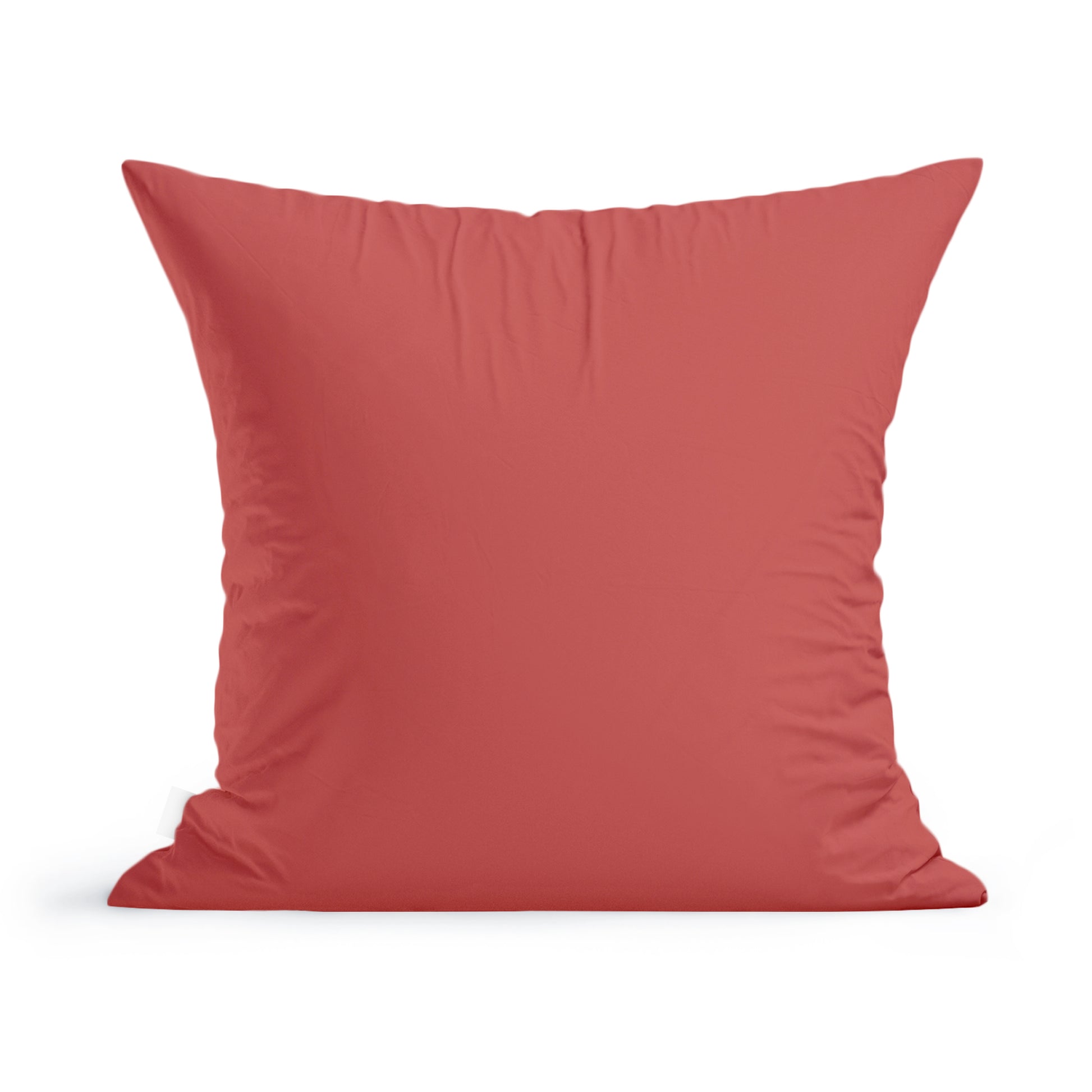A plain coral-colored State of Maine Pillow cover by Rustic County isolated on a white background.