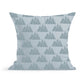 A light blue Maine Mountain Peaks Pillow covered in a repeated pattern of white geometric triangles, evoking the scenic beauty of mountain peaks.