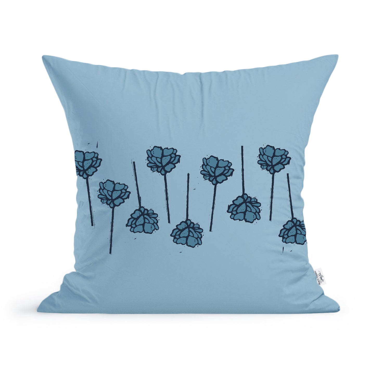 Fresh Florals Pillow by Rustic County featuring a pattern of black line-art flowers. The design is simple yet elegant, suitable for modern decor, making it a cozy stylish upgrade.