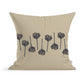 A beige cotton Fresh Florals Pillow by Rustic County, featuring a black line art design of eight flowers displayed in a stylized, minimalist fashion.