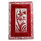 Discover the elegance of Framed Florals Handmade Stamp Art by Rustic County, featuring a unique handcrafted red and white block print with stylized flowers and long leaves at its heart. The personalized art is beautifully enhanced by a decorative border adorned with vine patterns, making it ideal for those who appreciate exquisite stamp art.