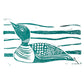 The Maine Loon Handmade Stamp Art by Rustic County features a stylized illustration of a loon in green, adorned with abstract lines and geometric patterns. The bird is showcased against a backdrop of horizontal, wavy lines, reminiscent of traditional Maine Loon Stamp Art.