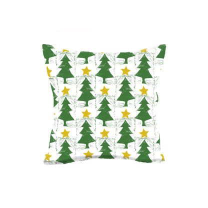Add a festive touch to your home with the Treetop Star ⭐️ Throw Pillow by Rustic County, featuring a modern grid of green Christmas trees and yellow stars on white cotton.